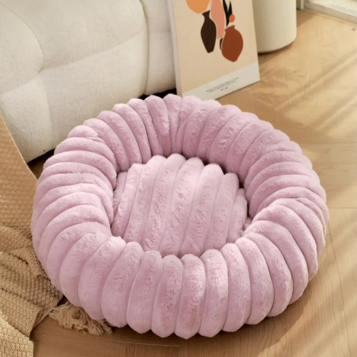 Lit Rond en Peluche pour Animaux – Couchage Chaud d'Hiver, 40 à 70 cm