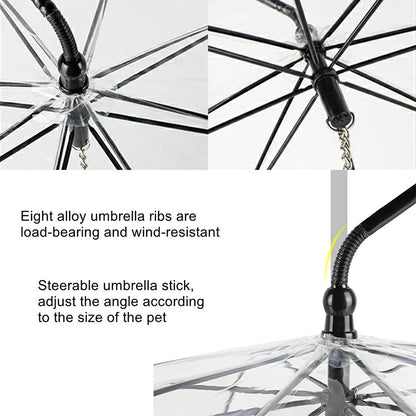 Parapluie Transparent pour Chien avec Laisse Intégrée – Manche Ajustable, Protection Pluie