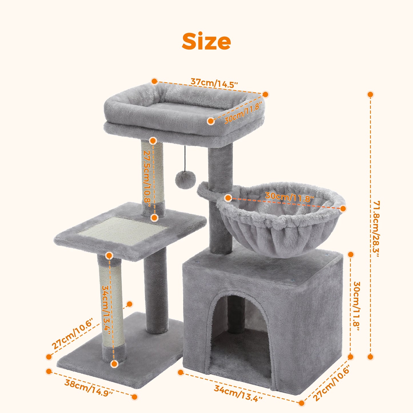 Arbre à Chat Griffoir en Sisal avec Hamac – Tour d'Activité 3 Niveaux