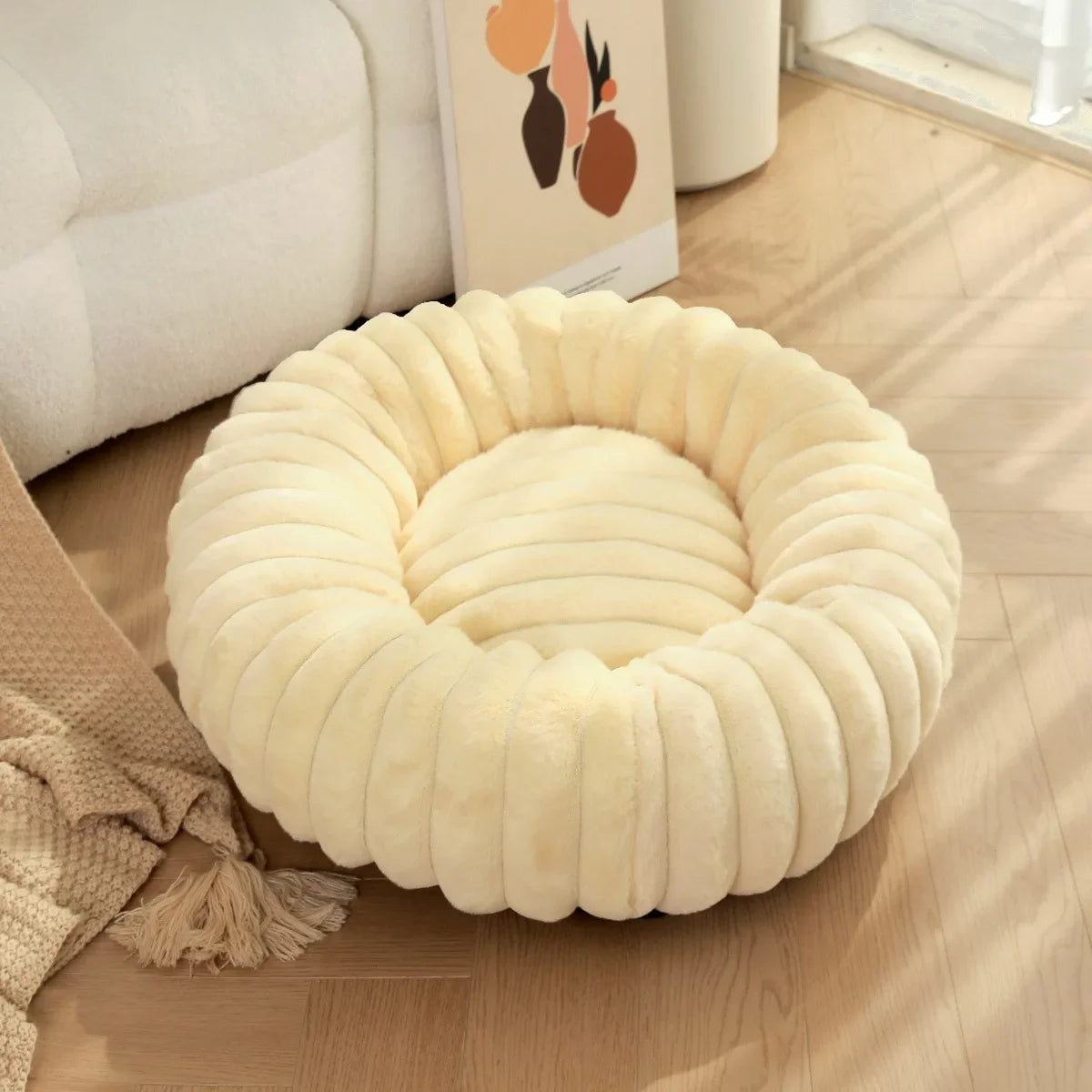 Lit Rond en Peluche pour Animaux – Couchage Chaud d'Hiver, 40 à 70 cm