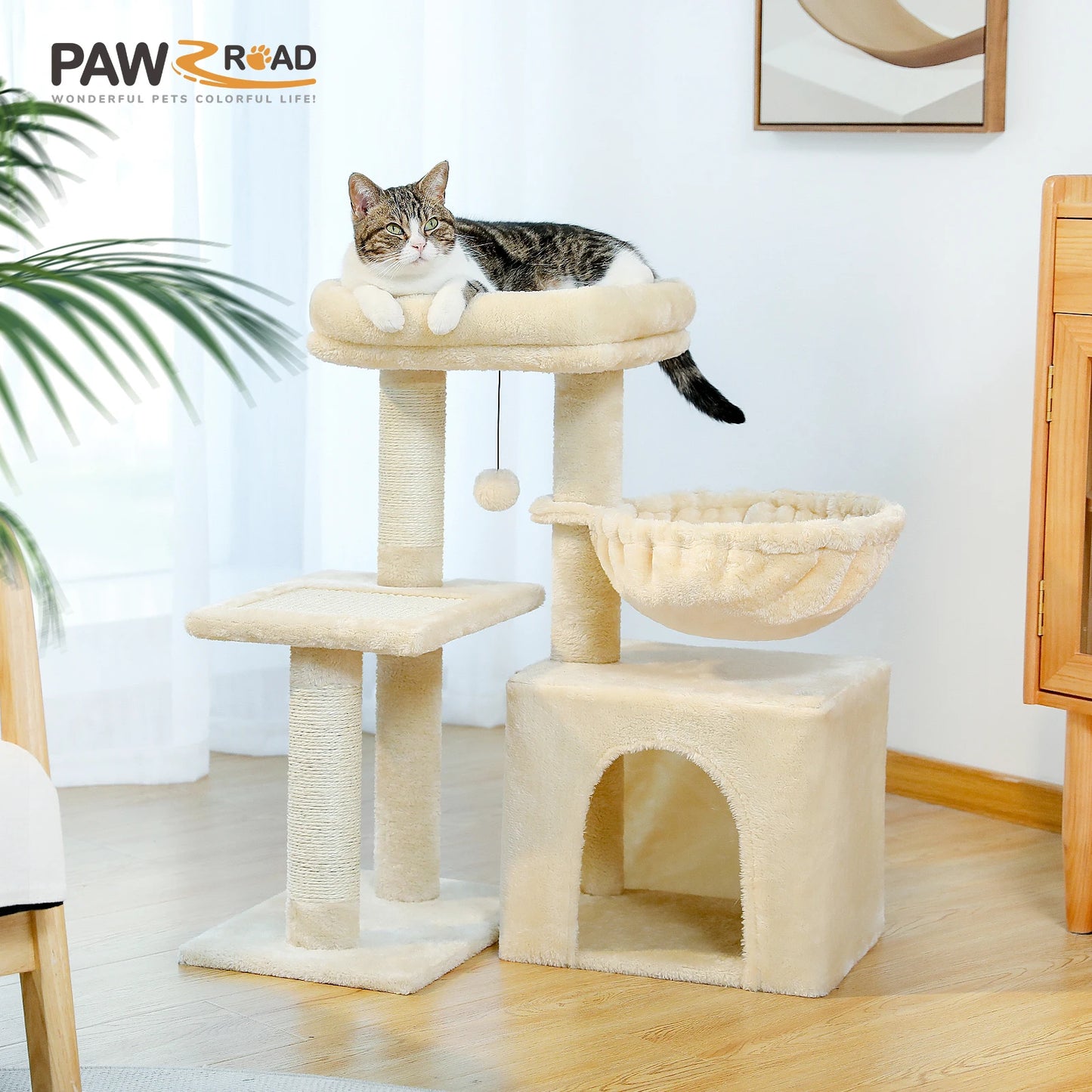 Arbre à Chat Griffoir en Sisal avec Hamac – Tour d'Activité 3 Niveaux