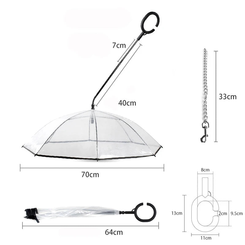 Parapluie Transparent pour Chien avec Laisse Intégrée – Manche Ajustable, Protection Pluie