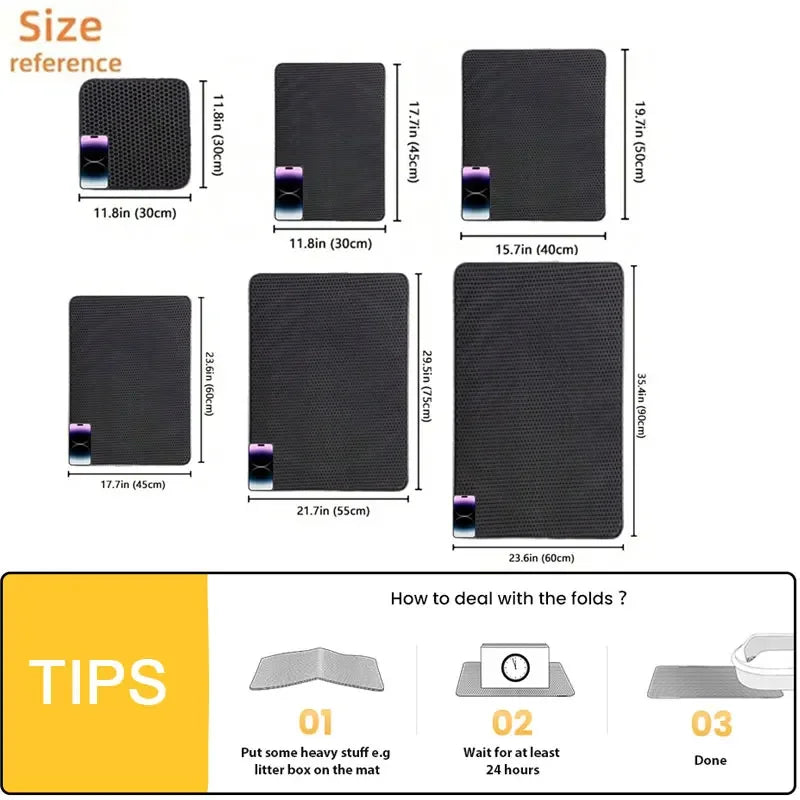 Tapis de Litière Antidérapant pour Chat – Double Couche, Imperméable, 5 Tailles