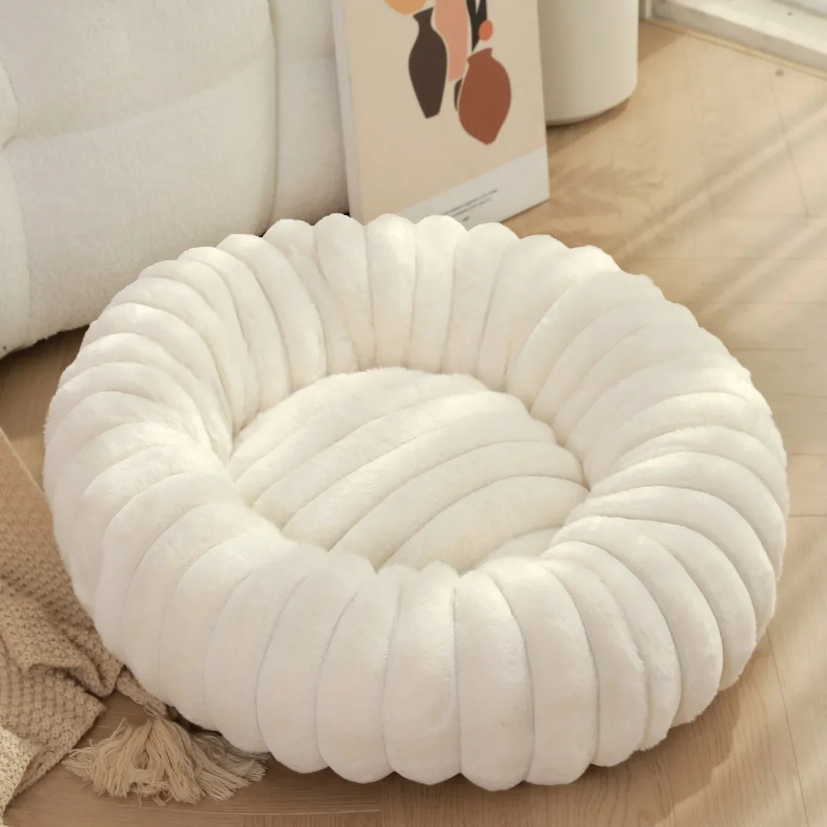 Lit Rond en Peluche pour Animaux – Couchage Chaud d'Hiver, 40 à 70 cm