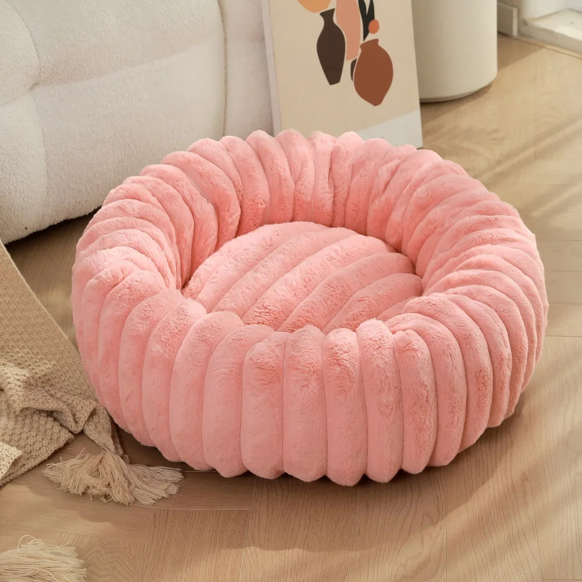 Lit Rond en Peluche pour Animaux – Couchage Chaud d'Hiver, 40 à 70 cm