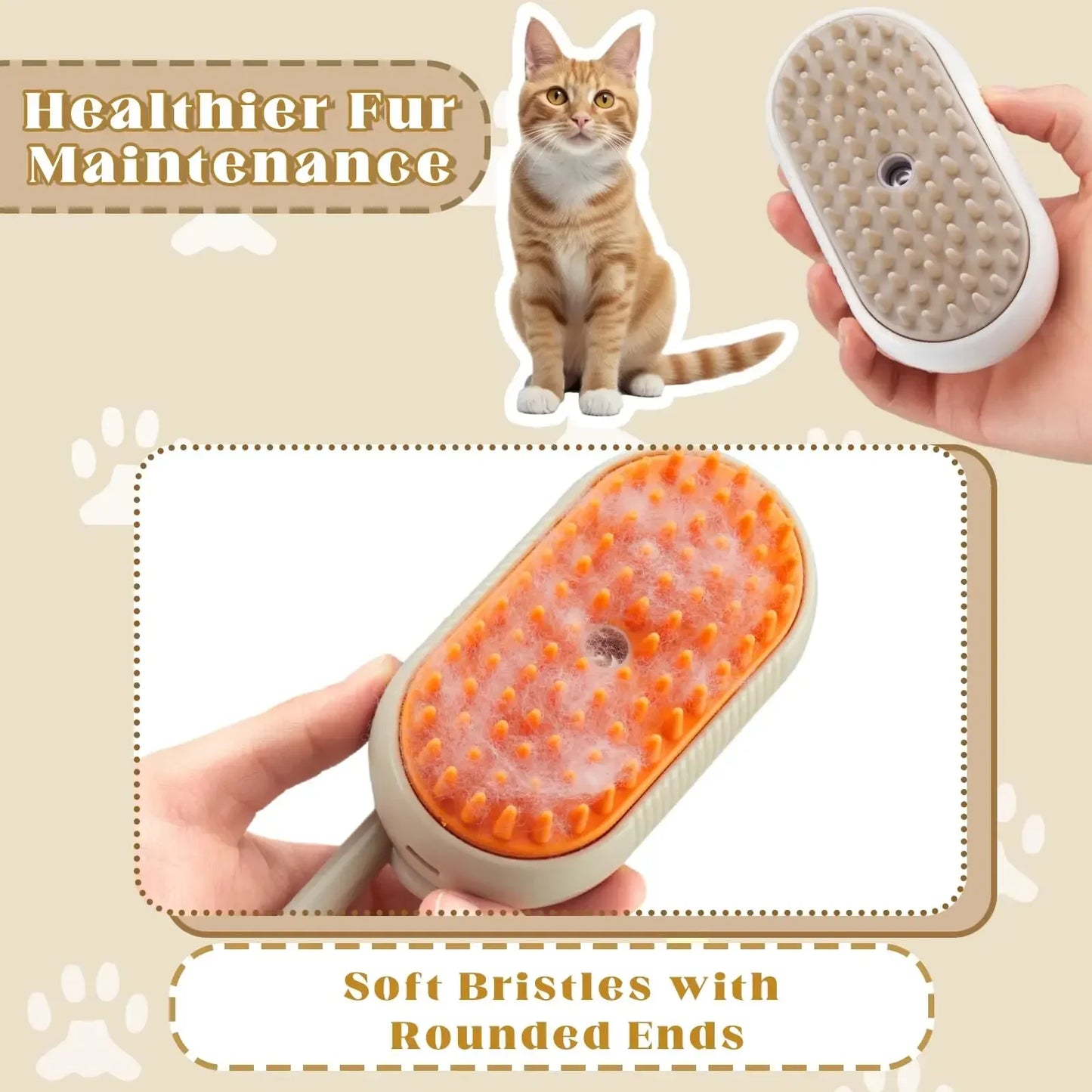 Brosse Vapeur 3-en-1 pour Chien et Chat – Nettoyage, Massage et Toilettage à Vapeur
